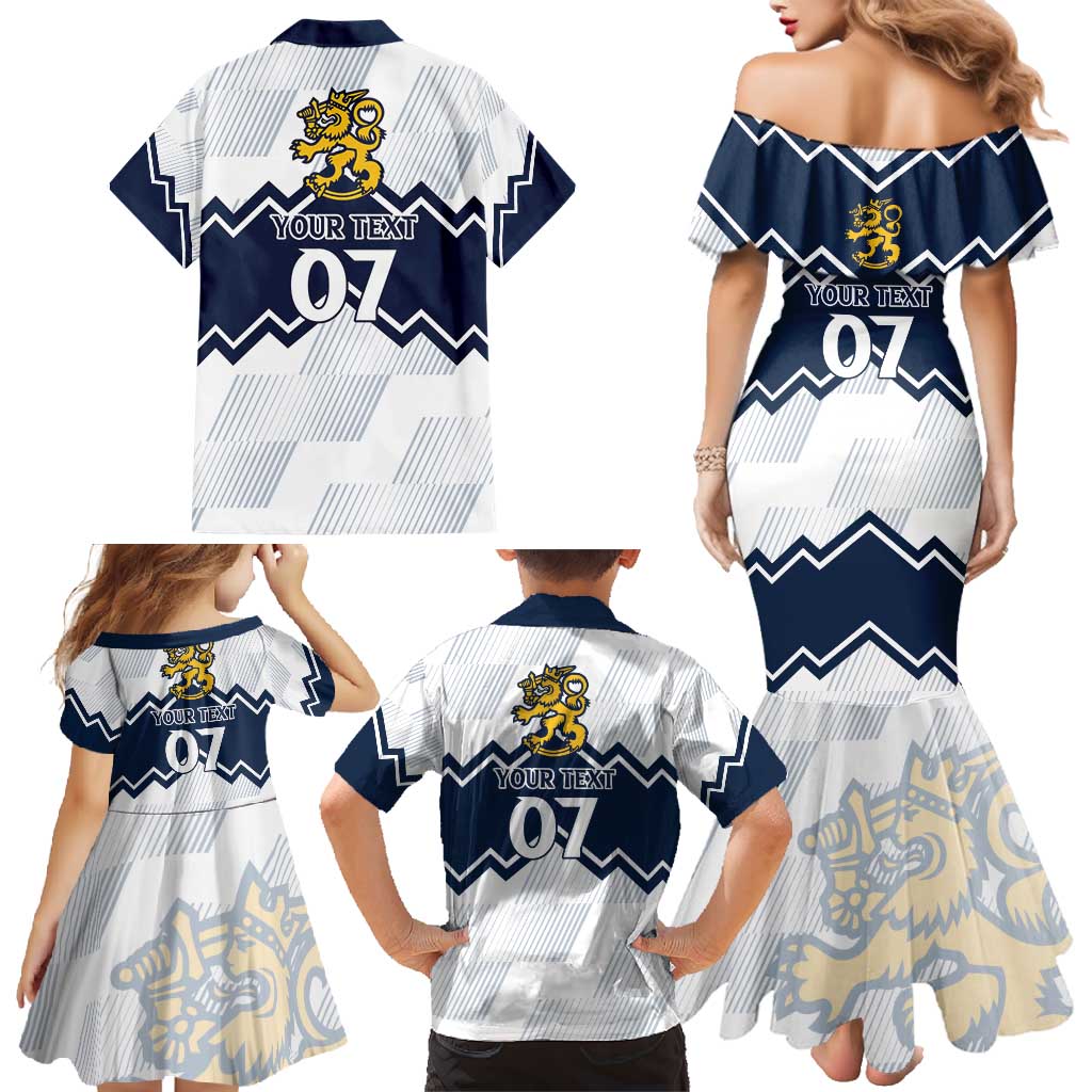 Suomi Ice Hockey Custom Family Matching Mermaid Dress and Hawaiian Shirt Scandinavian Mountains Inspired