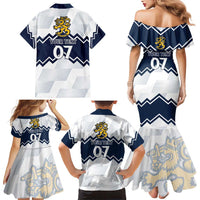 Suomi Ice Hockey Custom Family Matching Mermaid Dress and Hawaiian Shirt Scandinavian Mountains Inspired