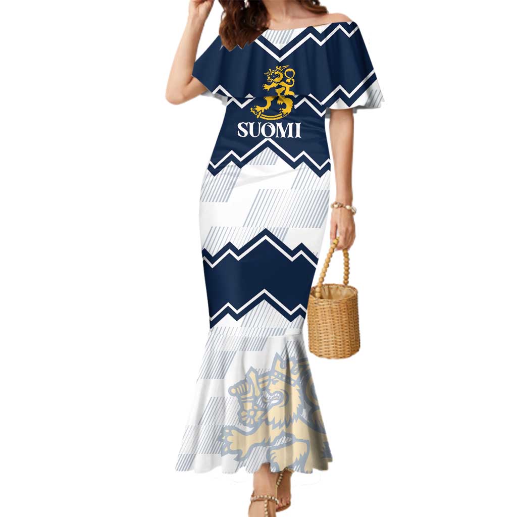 Suomi Ice Hockey Custom Family Matching Mermaid Dress and Hawaiian Shirt Scandinavian Mountains Inspired