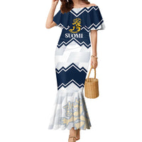 Suomi Ice Hockey Custom Family Matching Mermaid Dress and Hawaiian Shirt Scandinavian Mountains Inspired