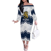 Suomi Ice Hockey Custom Family Matching Off The Shoulder Long Sleeve Dress and Hawaiian Shirt Scandinavian Mountains Inspired