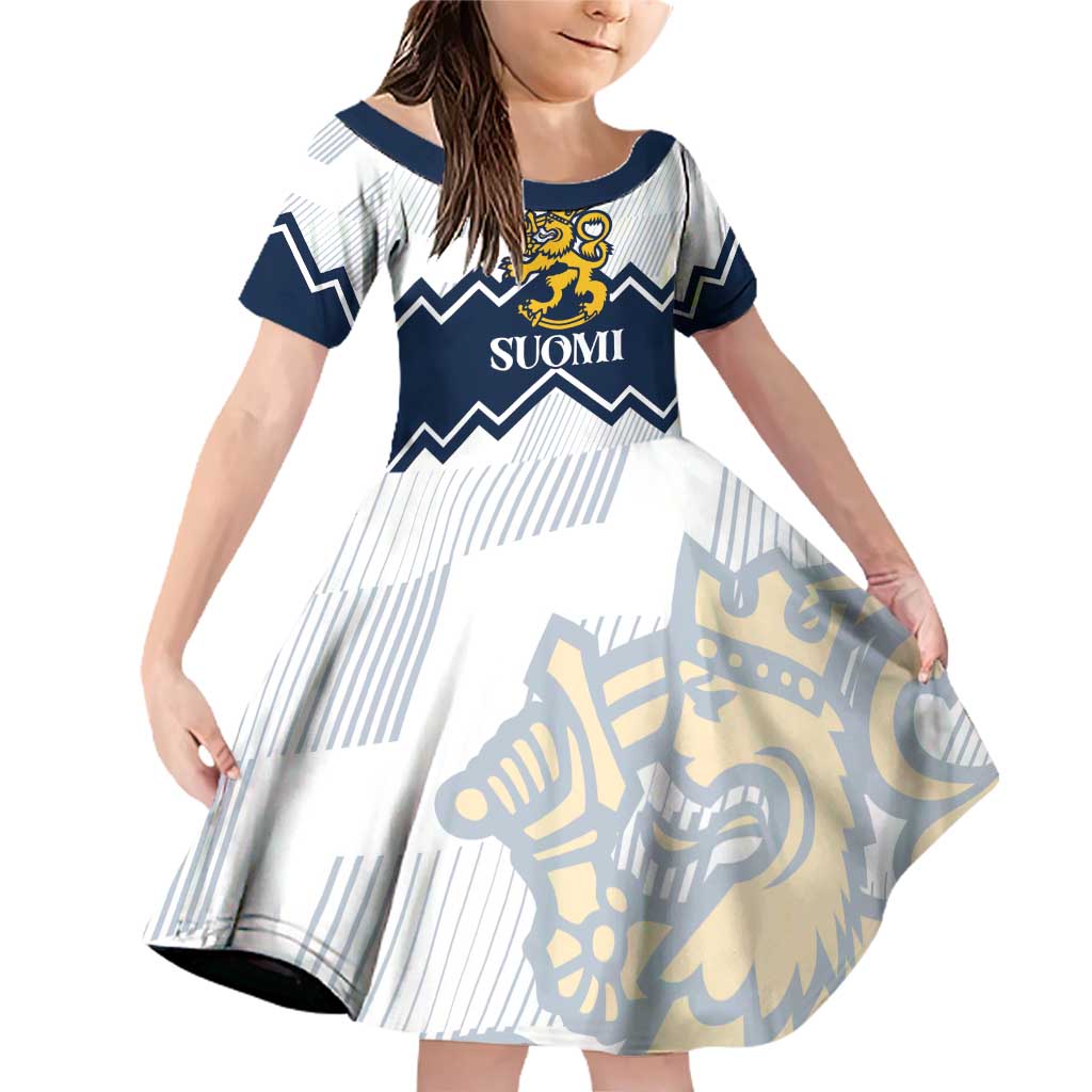 Suomi Ice Hockey Custom Family Matching Off Shoulder Short Dress and Hawaiian Shirt Scandinavian Mountains Inspired