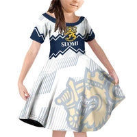 Suomi Ice Hockey Custom Family Matching Off Shoulder Short Dress and Hawaiian Shirt Scandinavian Mountains Inspired