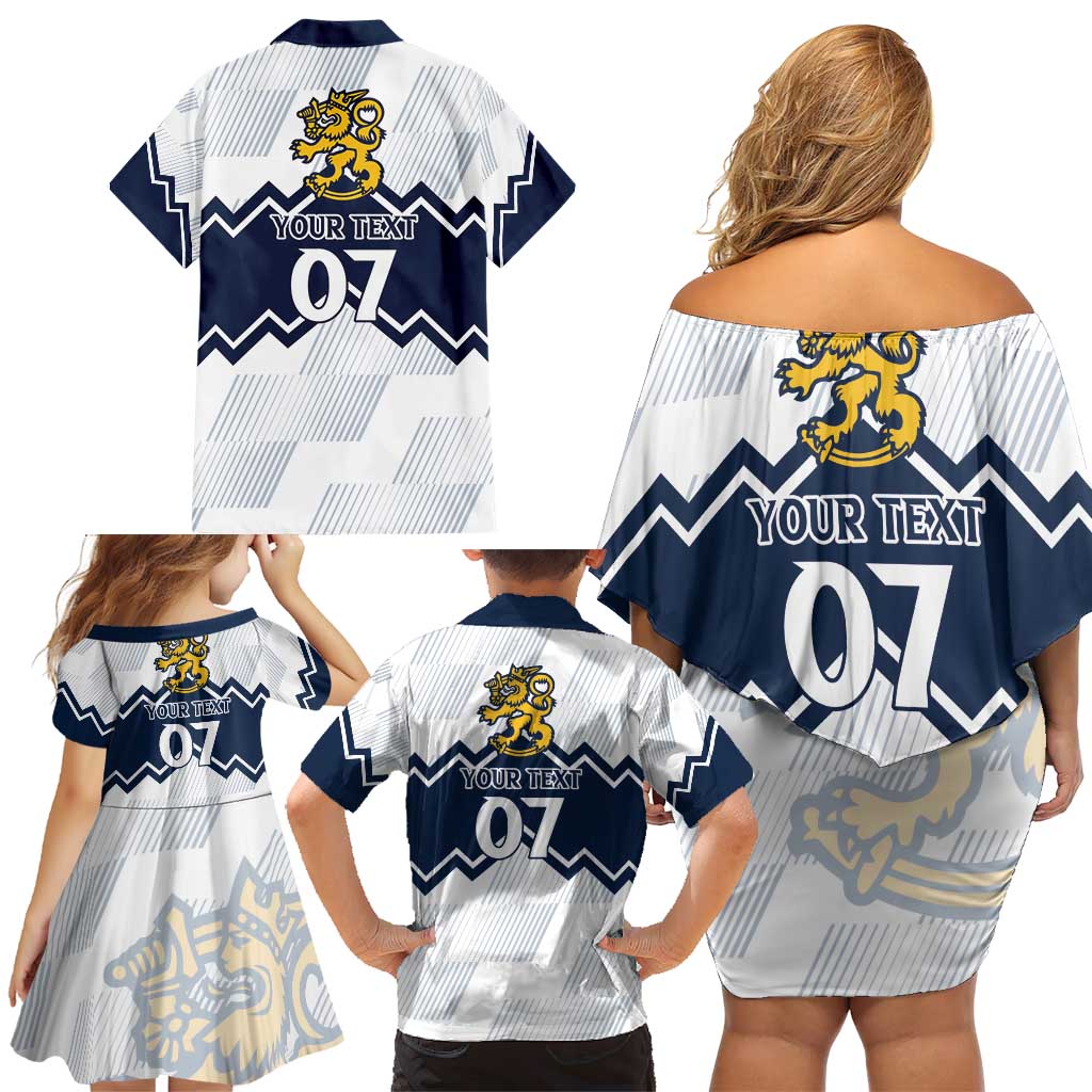 Suomi Ice Hockey Custom Family Matching Off Shoulder Short Dress and Hawaiian Shirt Scandinavian Mountains Inspired