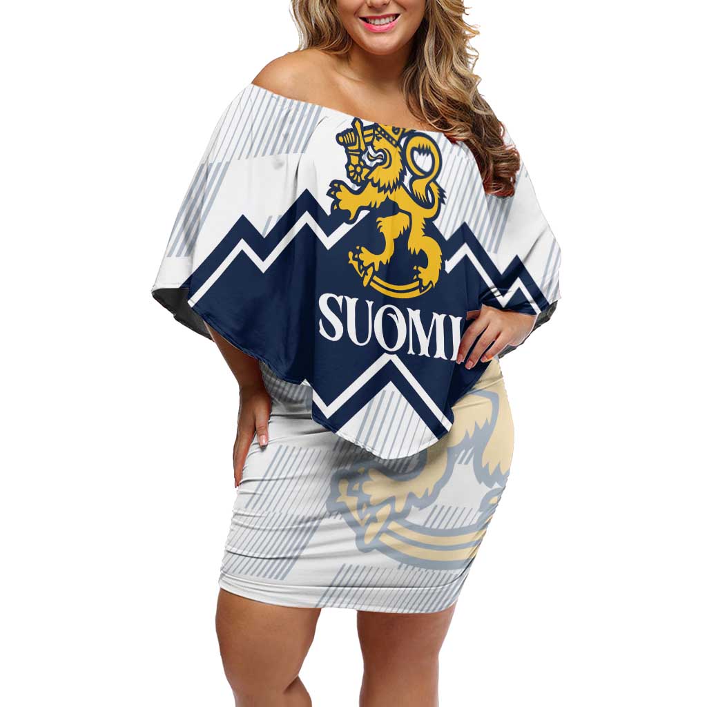 Suomi Ice Hockey Custom Family Matching Off Shoulder Short Dress and Hawaiian Shirt Scandinavian Mountains Inspired
