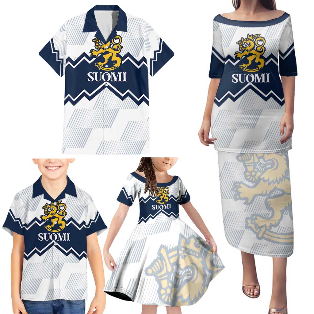 Suomi Ice Hockey Custom Family Matching Puletasi and Hawaiian Shirt Scandinavian Mountains Inspired
