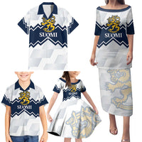 Suomi Ice Hockey Custom Family Matching Puletasi and Hawaiian Shirt Scandinavian Mountains Inspired