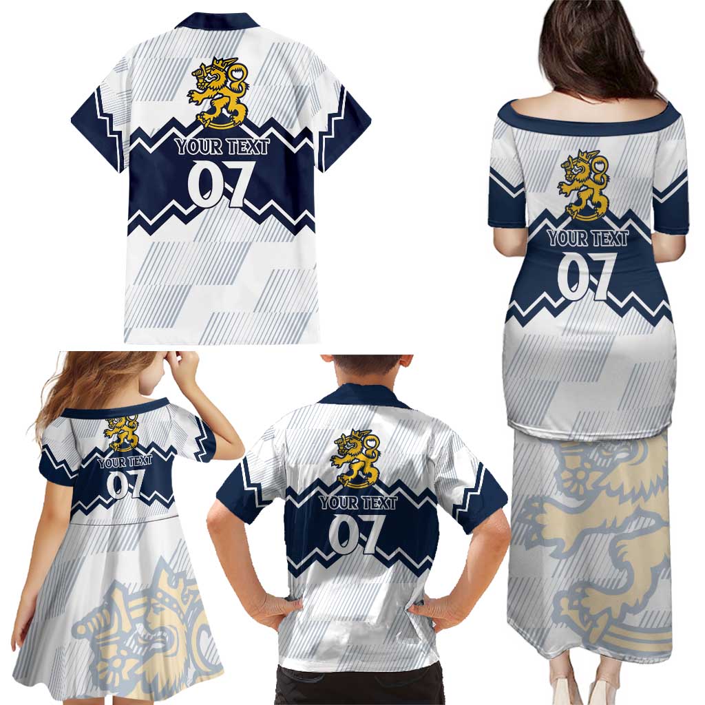 Suomi Ice Hockey Custom Family Matching Puletasi and Hawaiian Shirt Scandinavian Mountains Inspired