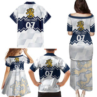 Suomi Ice Hockey Custom Family Matching Puletasi and Hawaiian Shirt Scandinavian Mountains Inspired