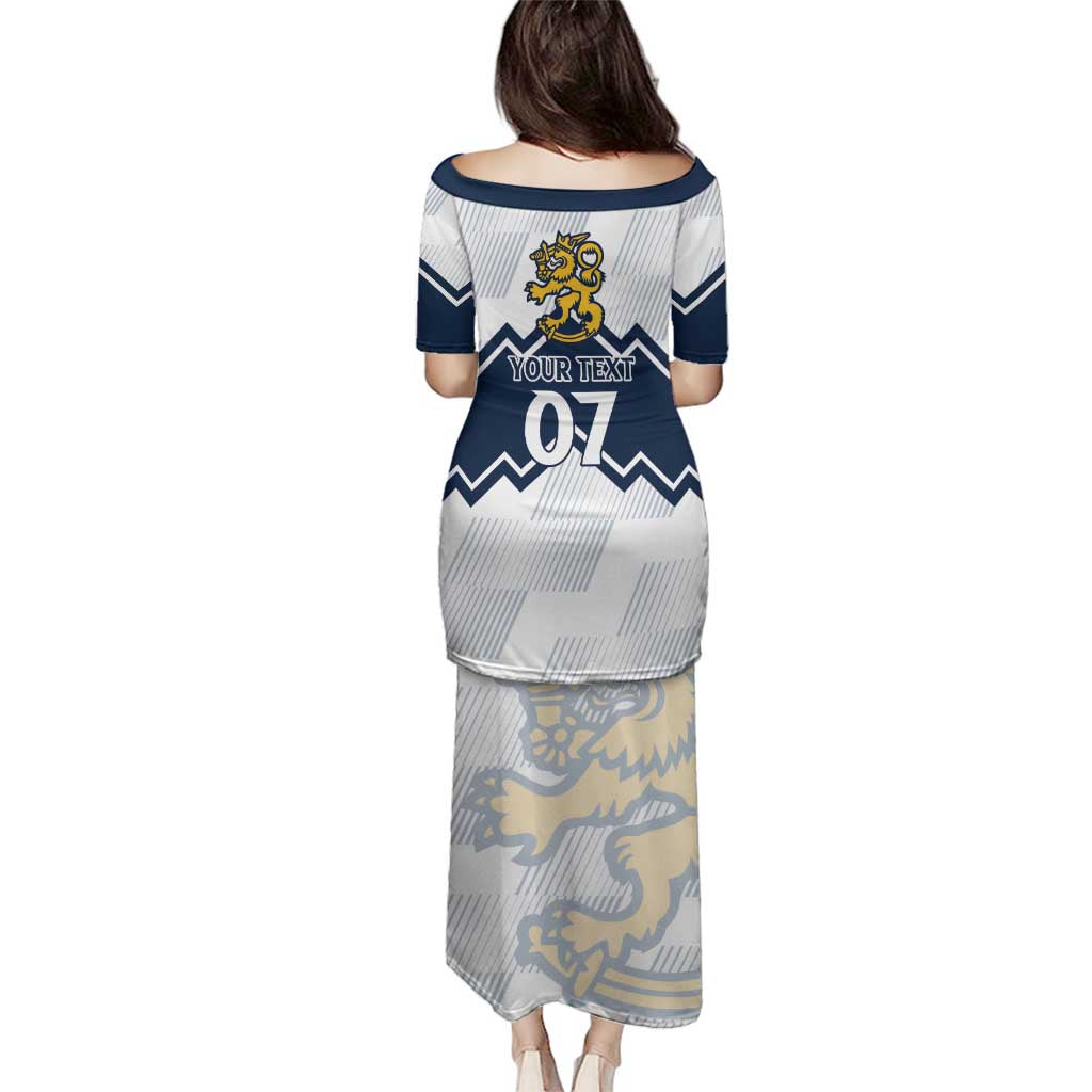 Suomi Ice Hockey Custom Family Matching Puletasi and Hawaiian Shirt Scandinavian Mountains Inspired