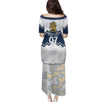 Suomi Ice Hockey Custom Family Matching Puletasi and Hawaiian Shirt Scandinavian Mountains Inspired