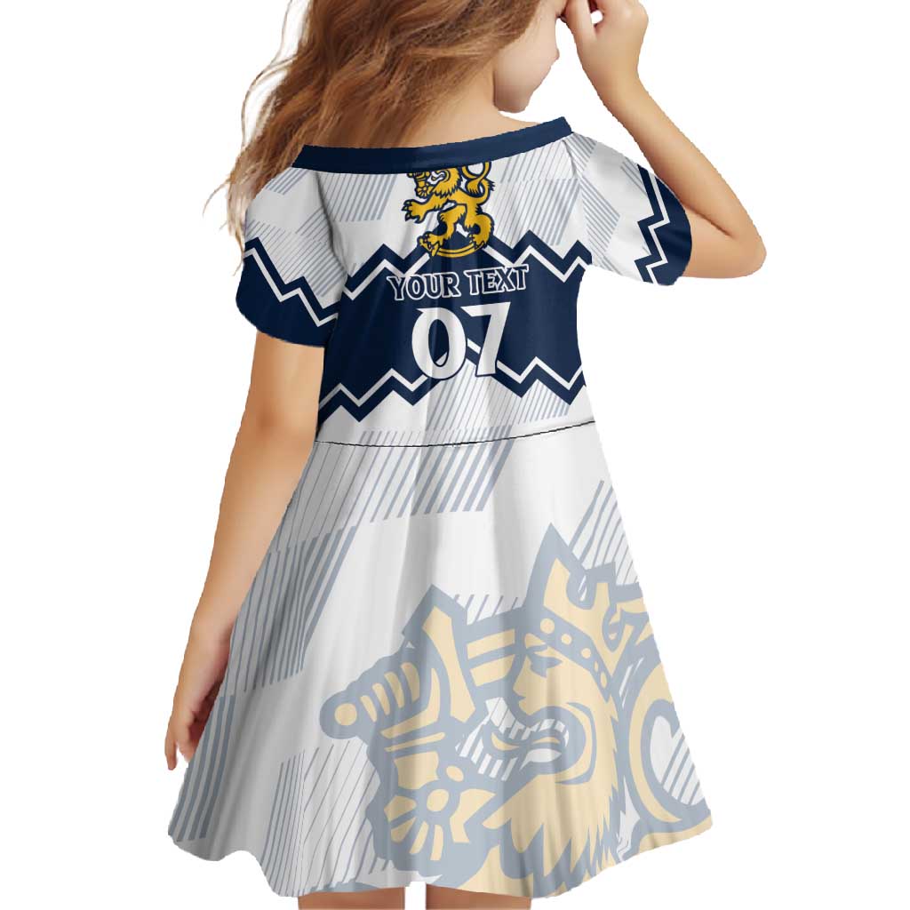 Suomi Ice Hockey Custom Family Matching Short Sleeve Bodycon Dress and Hawaiian Shirt Scandinavian Mountains Inspired