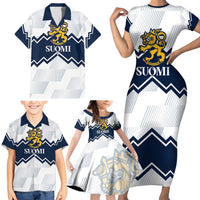 Suomi Ice Hockey Custom Family Matching Short Sleeve Bodycon Dress and Hawaiian Shirt Scandinavian Mountains Inspired