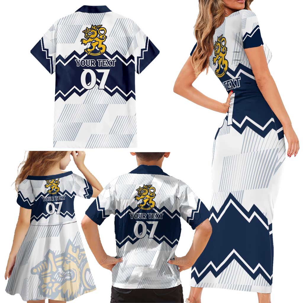 Suomi Ice Hockey Custom Family Matching Short Sleeve Bodycon Dress and Hawaiian Shirt Scandinavian Mountains Inspired