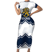 Suomi Ice Hockey Custom Family Matching Short Sleeve Bodycon Dress and Hawaiian Shirt Scandinavian Mountains Inspired