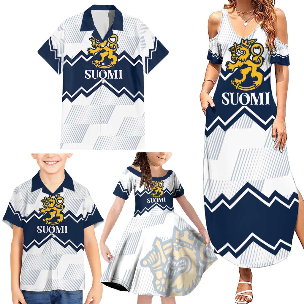 Suomi Ice Hockey Custom Family Matching Summer Maxi Dress and Hawaiian Shirt Scandinavian Mountains Inspired