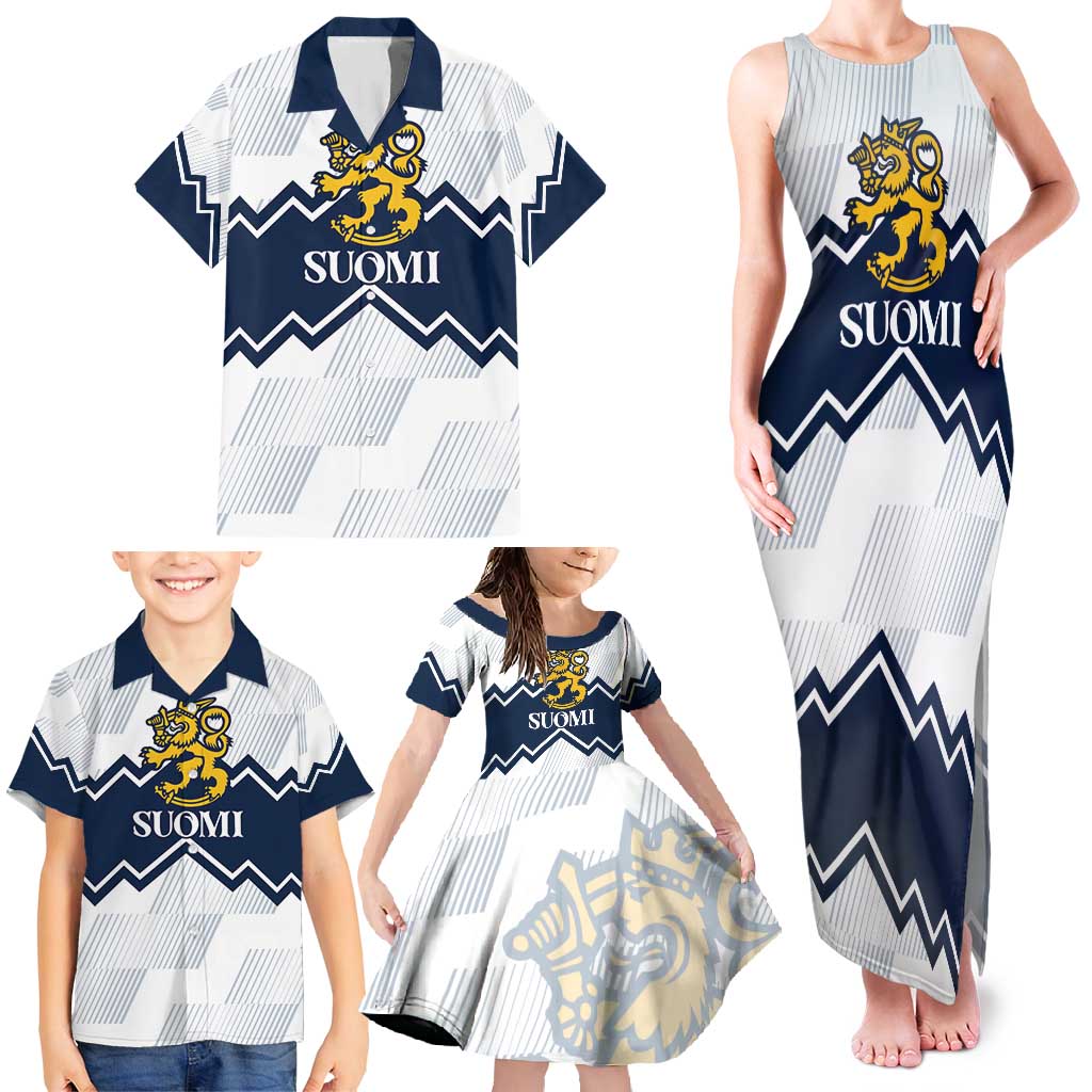 Suomi Ice Hockey Custom Family Matching Tank Maxi Dress and Hawaiian Shirt Scandinavian Mountains Inspired