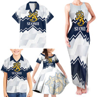 Suomi Ice Hockey Custom Family Matching Tank Maxi Dress and Hawaiian Shirt Scandinavian Mountains Inspired