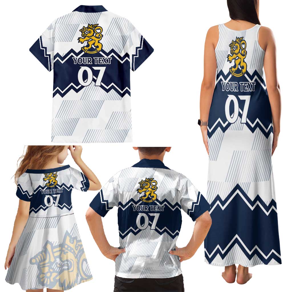 Suomi Ice Hockey Custom Family Matching Tank Maxi Dress and Hawaiian Shirt Scandinavian Mountains Inspired