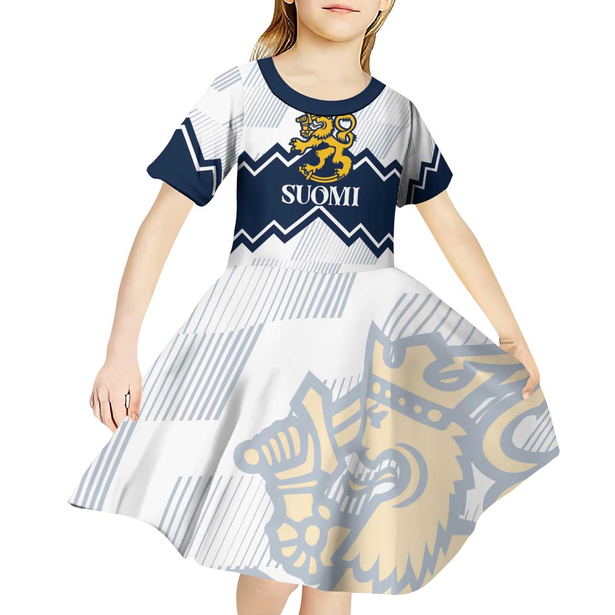 Suomi Ice Hockey Custom Kid Short Sleeve Dress Scandinavian Mountains Inspired
