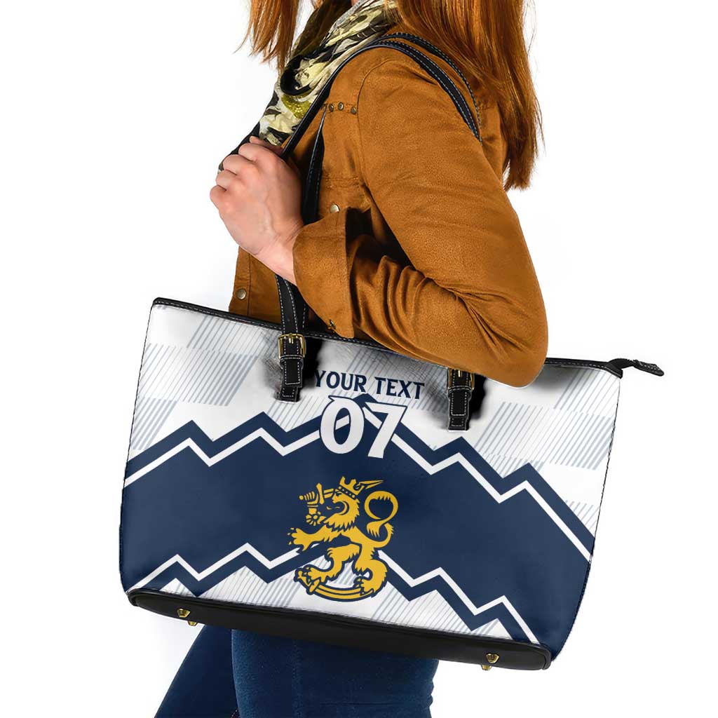 Suomi Ice Hockey Custom Leather Tote Bag Scandinavian Mountains Inspired
