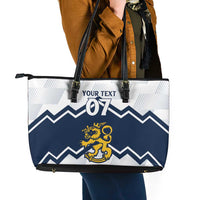 Suomi Ice Hockey Custom Leather Tote Bag Scandinavian Mountains Inspired