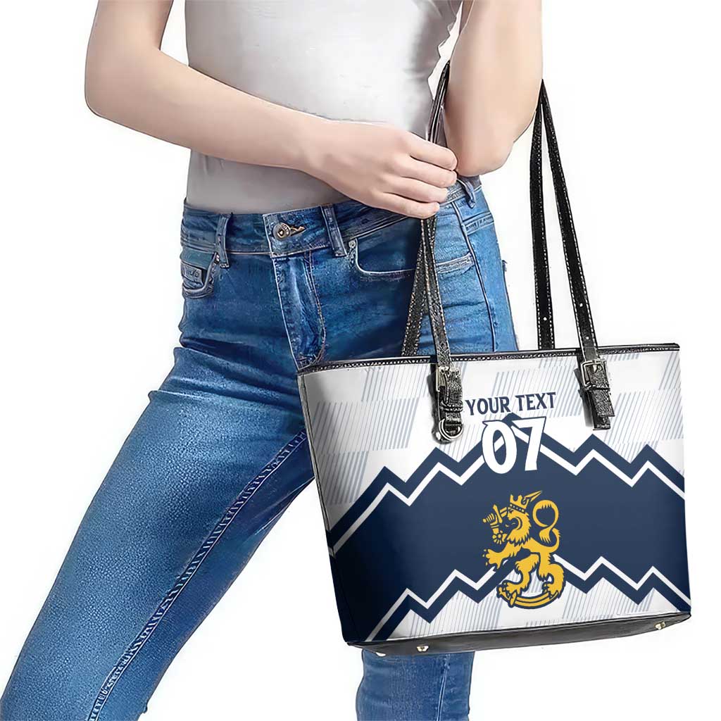 Suomi Ice Hockey Custom Leather Tote Bag Scandinavian Mountains Inspired