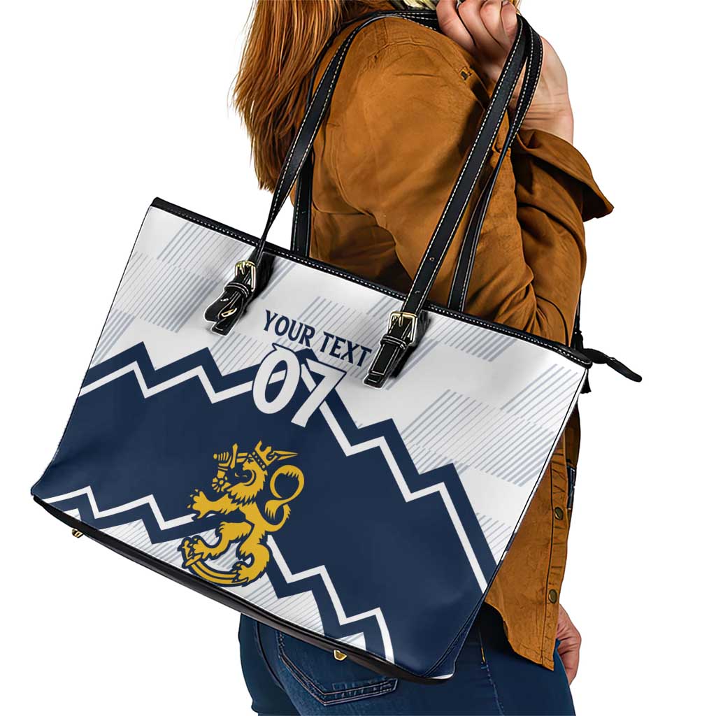 Suomi Ice Hockey Custom Leather Tote Bag Scandinavian Mountains Inspired