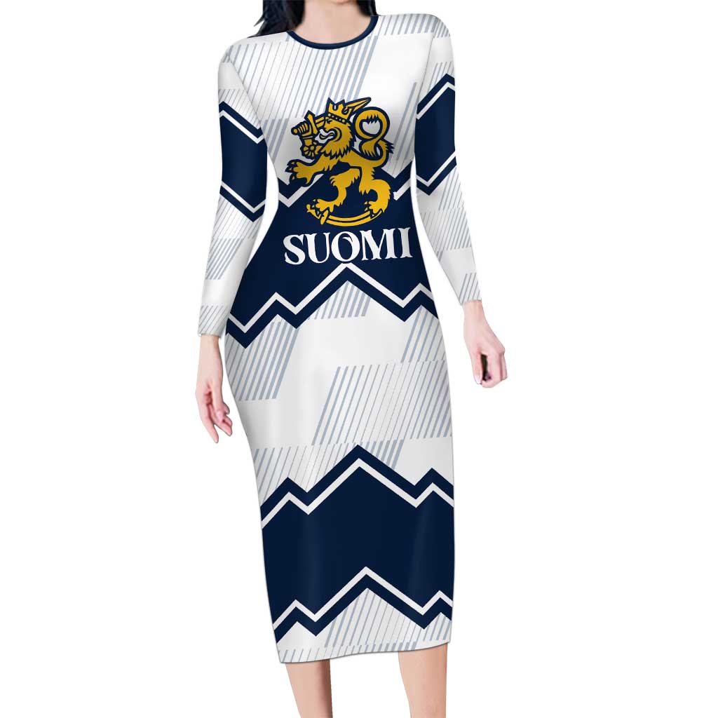 Suomi Ice Hockey Custom Long Sleeve Bodycon Dress Scandinavian Mountains Inspired