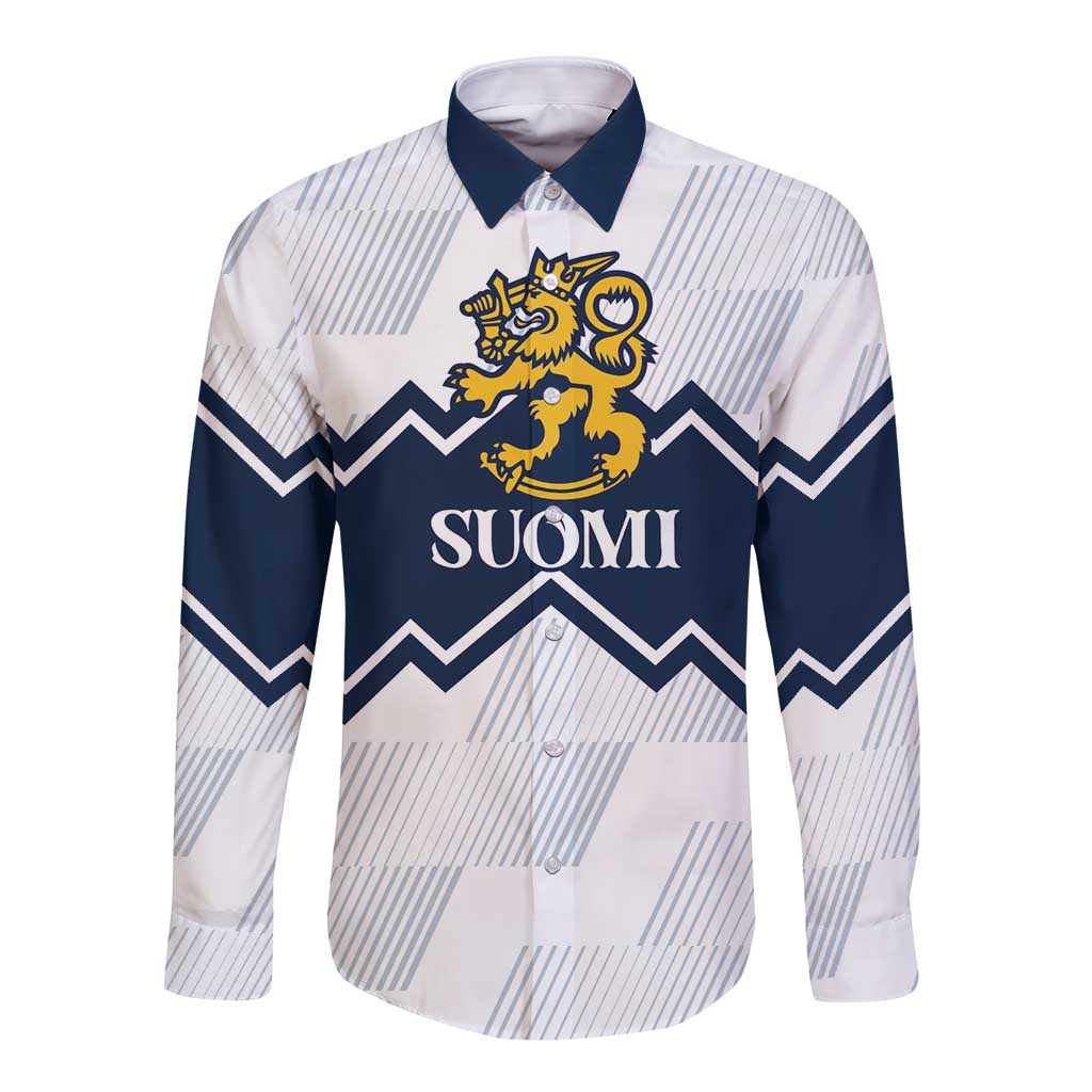 Suomi Ice Hockey Custom Long Sleeve Button Shirt Scandinavian Mountains Inspired