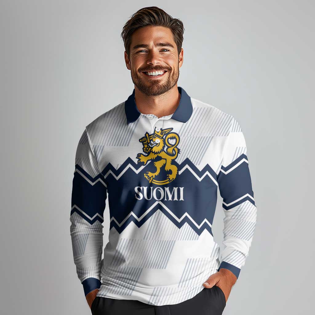 Suomi Ice Hockey Custom Long Sleeve Polo Shirt Scandinavian Mountains Inspired