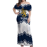 Suomi Ice Hockey Custom Off Shoulder Maxi Dress Scandinavian Mountains Inspired