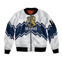 Suomi Ice Hockey Custom Sleeve Zip Bomber Jacket Scandinavian Mountains Inspired