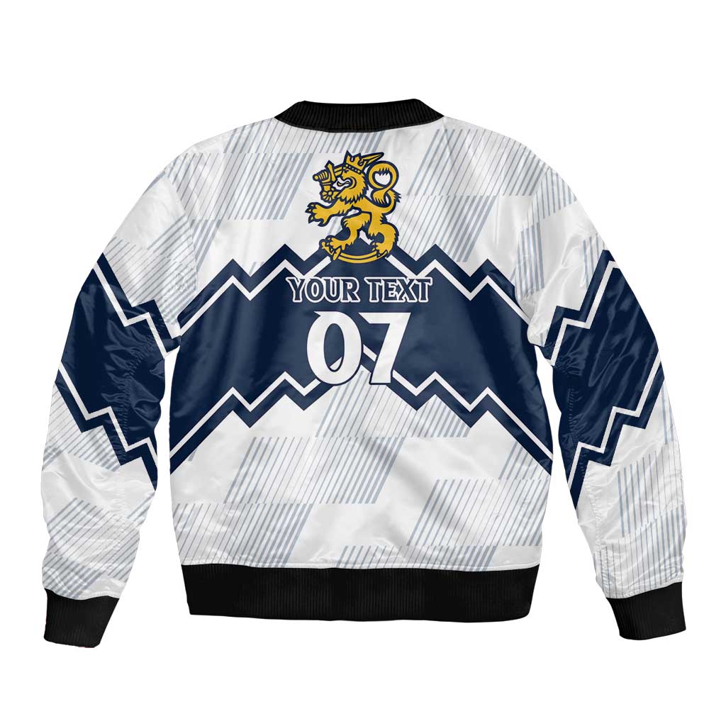 Suomi Ice Hockey Custom Sleeve Zip Bomber Jacket Scandinavian Mountains Inspired
