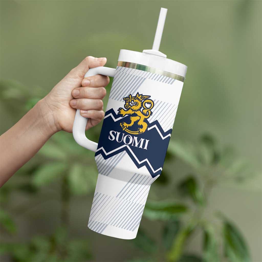 Suomi Ice Hockey Custom Tumbler With Handle Scandinavian Mountains Inspired