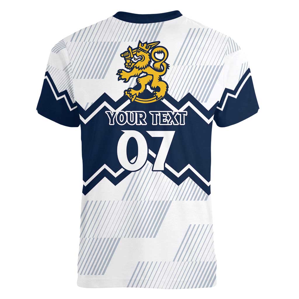 Suomi Ice Hockey Custom Women V-Neck T-Shirt Scandinavian Mountains Inspired