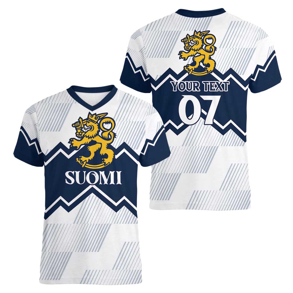 Suomi Ice Hockey Custom Women V-Neck T-Shirt Scandinavian Mountains Inspired