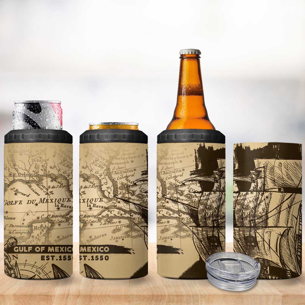 Gulf Of Mexico Vintage Map Est.1550 4 in 1 Can Cooler Tumbler