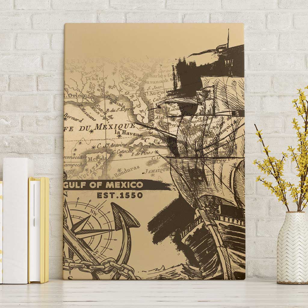 Gulf Of Mexico Vintage Map Est.1550 Canvas Wall Art