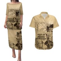 Gulf Of Mexico Vintage Map Est.1550 Couples Matching Puletasi and Hawaiian Shirt