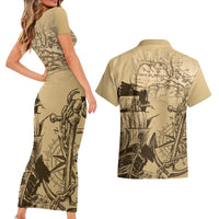 Gulf Of Mexico Vintage Map Est.1550 Couples Matching Short Sleeve Bodycon Dress and Hawaiian Shirt