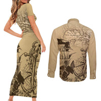 Gulf Of Mexico Vintage Map Est.1550 Couples Matching Short Sleeve Bodycon Dress and Long Sleeve Button Shirt