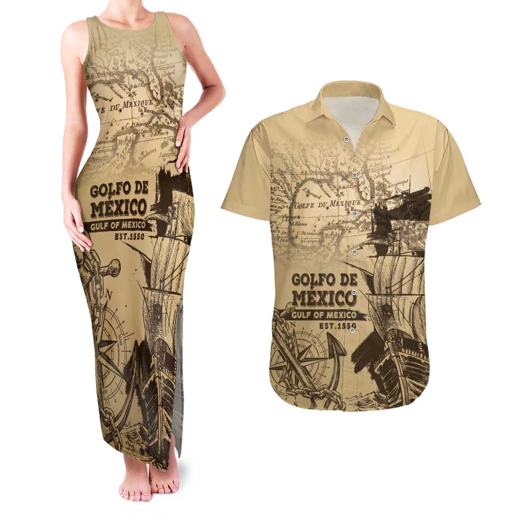 Gulf Of Mexico Vintage Map Est.1550 Couples Matching Tank Maxi Dress and Hawaiian Shirt