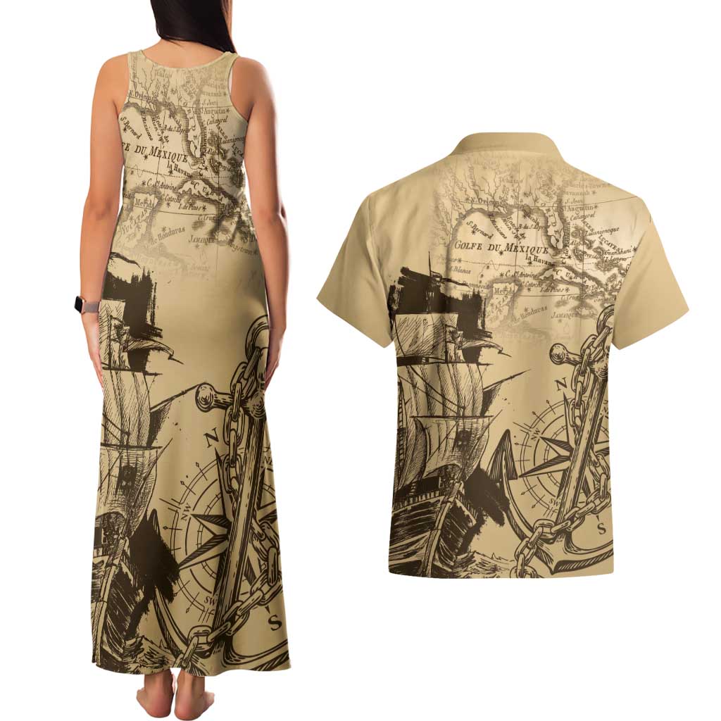 Gulf Of Mexico Vintage Map Est.1550 Couples Matching Tank Maxi Dress and Hawaiian Shirt