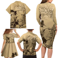 Gulf Of Mexico Vintage Map Est.1550 Family Matching Long Sleeve Bodycon Dress and Hawaiian Shirt