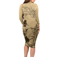 Gulf Of Mexico Vintage Map Est.1550 Family Matching Long Sleeve Bodycon Dress and Hawaiian Shirt