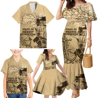 Gulf Of Mexico Vintage Map Est.1550 Family Matching Mermaid Dress and Hawaiian Shirt