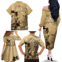Gulf Of Mexico Vintage Map Est.1550 Family Matching Off The Shoulder Long Sleeve Dress and Hawaiian Shirt