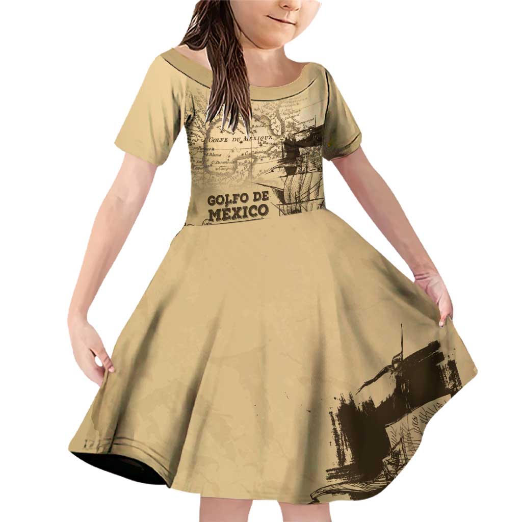 Gulf Of Mexico Vintage Map Est.1550 Family Matching Off Shoulder Short Dress and Hawaiian Shirt