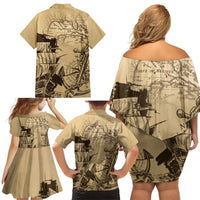 Gulf Of Mexico Vintage Map Est.1550 Family Matching Off Shoulder Short Dress and Hawaiian Shirt